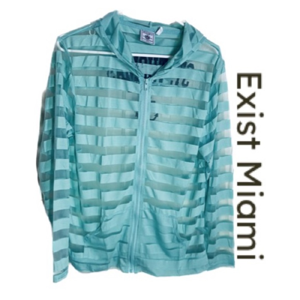 EXIST MIAMI Semi-Sheer Aqua Summer Hoodie SizeXL Cute Swim Cover-up or W/Tank
